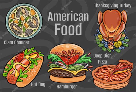 Premium Vector American Food A Set Of Classic Dishes Cartoon Hand