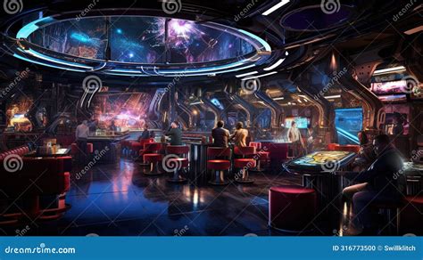 Sci-fi Interior of Futuristic Space Bar or Saloon with Neon Cyberpunk ...