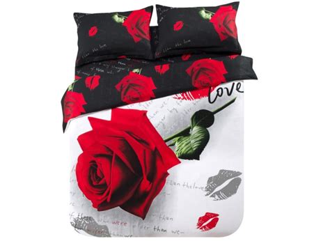 Red Rose And Sexy Lips Print 4 Piece 3d Cotton Duvet Cover Sets