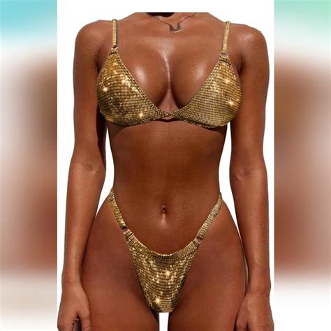 YAUASOPA Swim Yauasopa Women Shiny Bikini Micro Sexy String Two