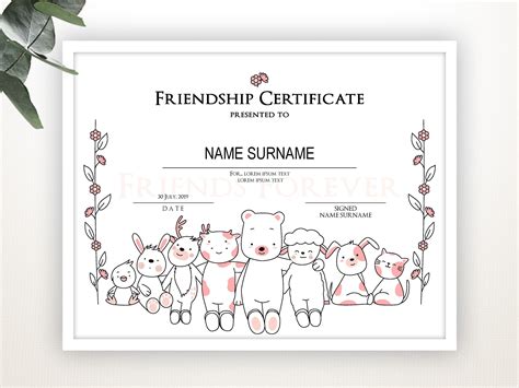 Printable Friendship Certificate Template Editable Friendship Cute