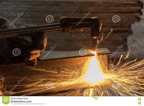 Worker Metal Cutting with Acetylene Welding Cutting Torch Stock Photo ...