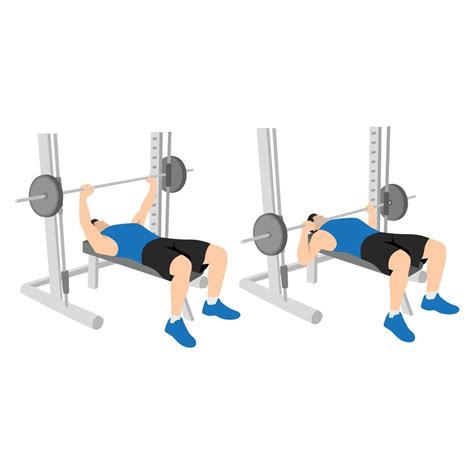 Man Doing Incline Close Grip Barbell Bench Press Exercise Flat Vector