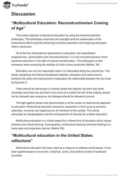 Scholarly Journal Review: Multicultural Education - 1433 Words