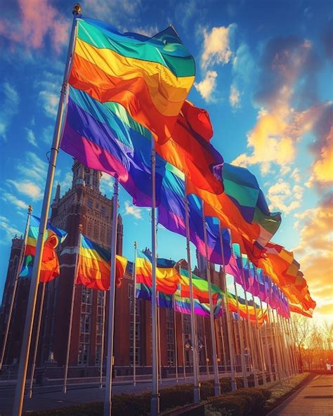 Las Banderas Del Orgullo Lgbtq Volando Con Orgullo En El Papel Pintado