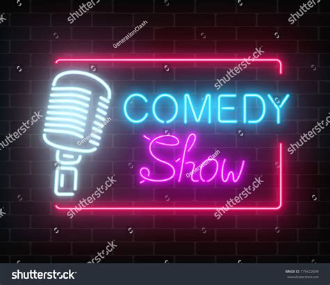 Neon Comedy Show Sign Retro Microphone Stock Vector (Royalty Free ...