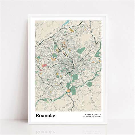 Roanoke Print Map Retro Roanoke Map Poster Vintage Roanoke - Etsy