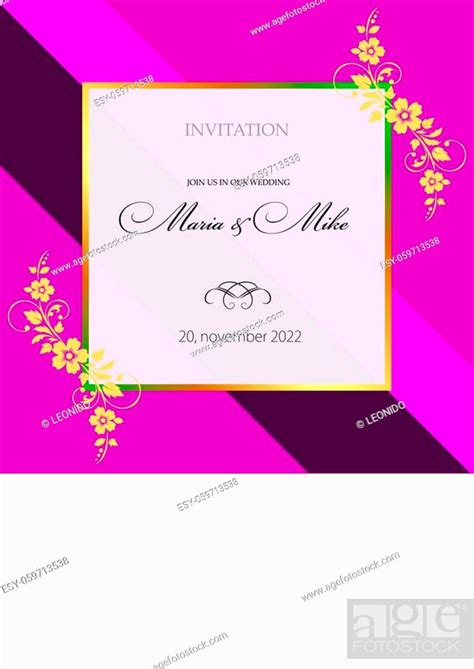 Wedding Invitation Floral Border Color Vector Illustration Stock