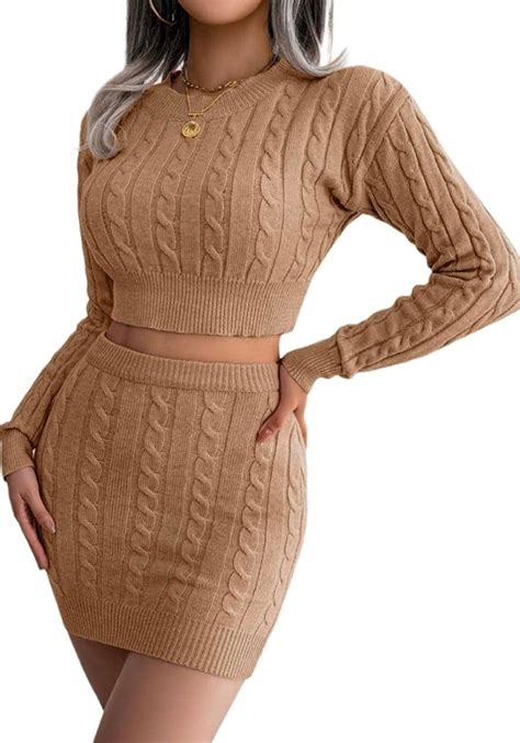 Zfunkq Knit Sets For Women Piece Outfit Long Sleeve Solid Color