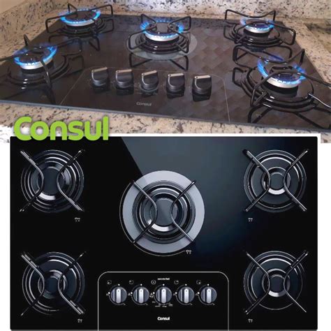 Cooktop 5 Bocas a Gás GLP Consul Vidro Temperado Preto Acendimento