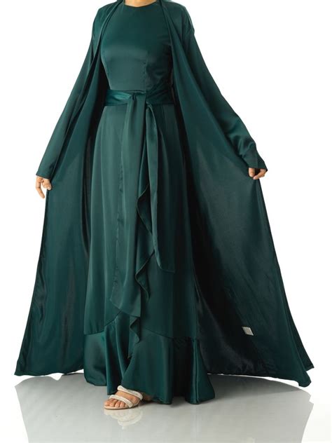 Princess Jasmine Satin Kimono Two Piece Set L Nude Satin Kimono Abaya Designs Modest