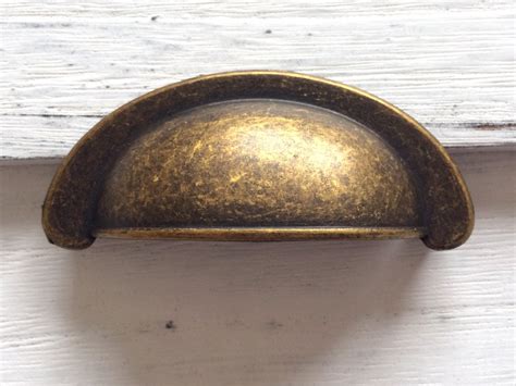 2 75 Antique Brass Cup Bin Drawer Pulls Handles Dresser Etsy