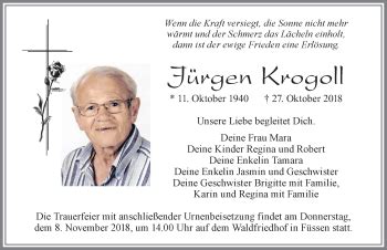 Traueranzeigen Von J Rgen Krogoll Allg Uer Zeitung