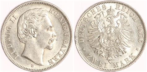 Bayern 2 Mark 1876 D Ludwig II 1864 1886 Vorzüglich MA Shops