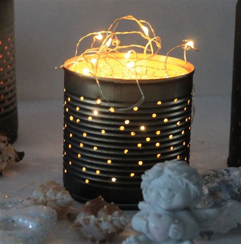 Recycled Tin Can Candle Holder Fairy Lights Decor And Rustic Home Decor