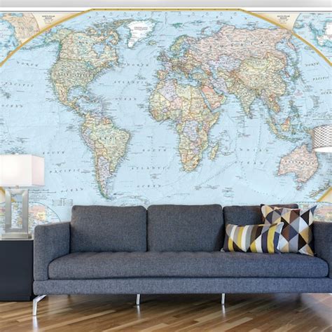 National Geographic Classic World Map Wall Mural Giant Etsy