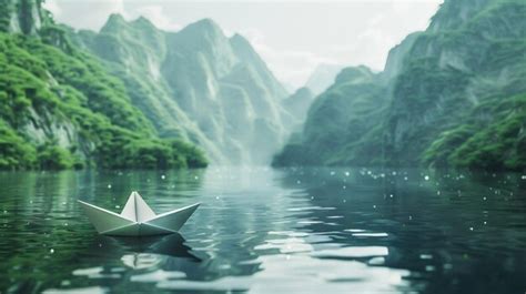 Premium Photo Gorgeous Scene Of A River With A Paper Boat Against The