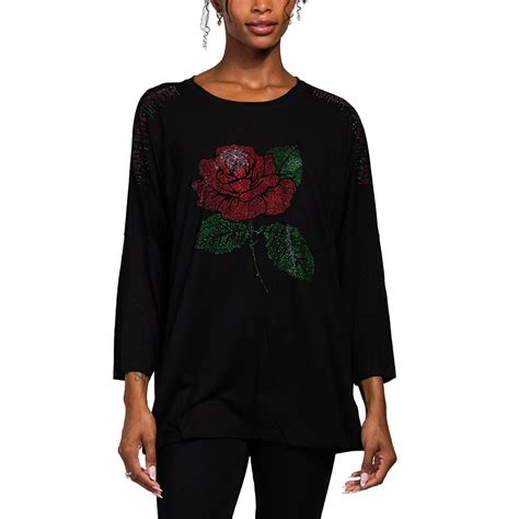 Bling Studded Rose Printed Long Sleeve Top