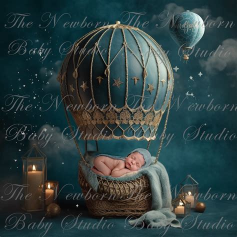 Newborn Digital Backdrop Hot Air Balloon Hot Air Balloon Composite Newborn Stars Night Sky