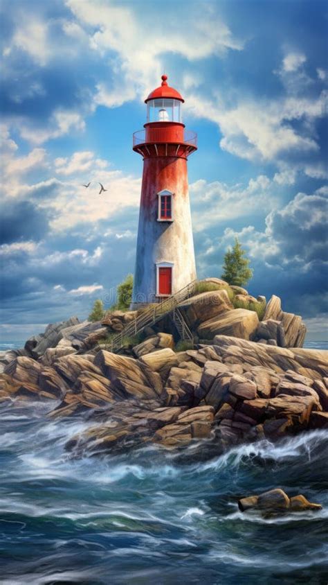 Lighthouse On A Rocky Shore Stock Photo Image Of Light Nature 301229024