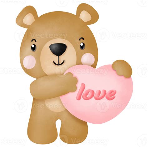 Watercolor Cute Teddy Bear Love Set Valentines Day With Elements