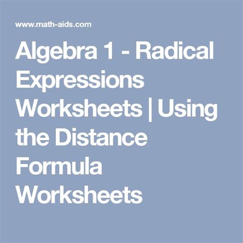 Algebra 1 Radical Expressions Worksheets Using The Distance Formula