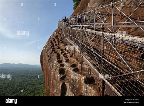 Stairs at Lion Rock or Sigiriya, rock fortress, Central Province, Sri ...