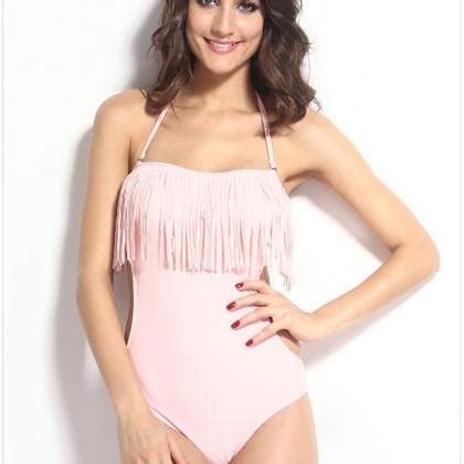Summer Women Sexy Tassel Swimsuit Bikini Swimwear Swim One Piece Pink On Luulla