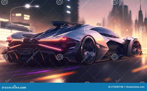 Futuristic Hypercar Cruising On A Bridge At Night Royalty Free Stock