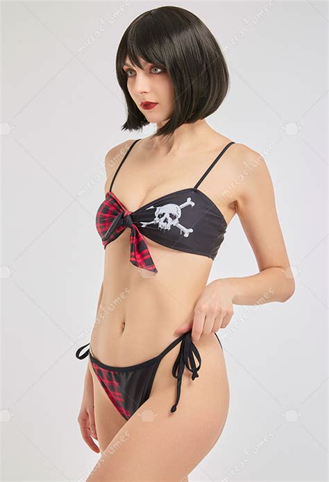 Gothic Punk Style Two Piece Swimsuit Skull Pattern Bathing Suits Bikini Sets For Sale