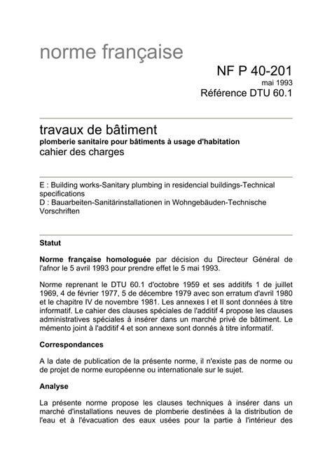 Nf Dtu 60 1 Plomberie Sanitaire Pour Ba Timents N 6