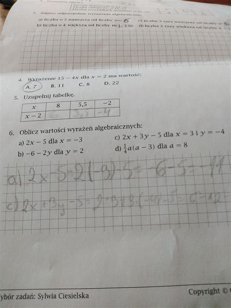 Oblicz wartość wyrażeń algebraicznych Chodzi mi o przykład b i D