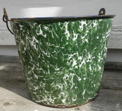 Antique Graniteware Green White Swirl Chrysolite Bucket Pail Enamelware