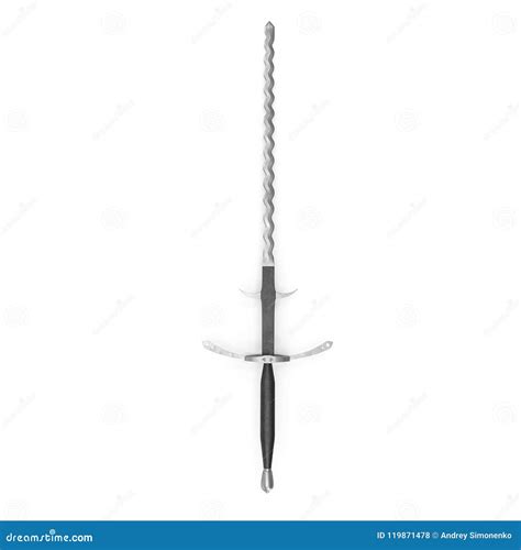 German Landsknecht Flamberge Sword On White Top View 3d Illustration