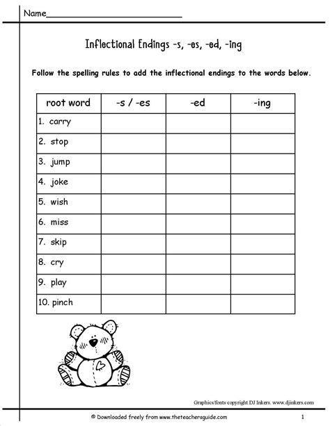 Inflectional Endings Worksheet Free