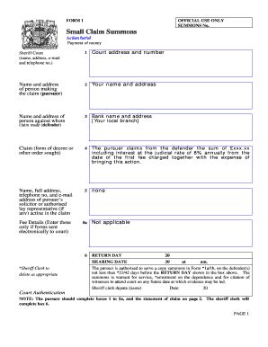 Fillable Online Small Claim Summons Fax Email Print Pdffiller