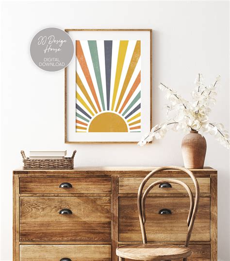 Boho Sun Print Colorful Wall Art Boho Wall Decor Retro Wall | Etsy