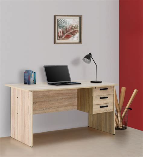 Buy Kuro Large Study Table With 3 Drawers In Sonoma Oak Finish By