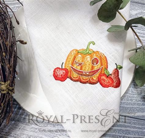 Machine Embroidery Design Autumn Pumpkin Halloween Royal Present