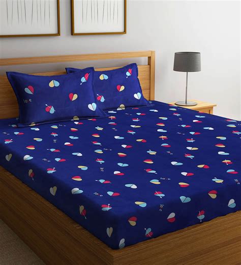 Buy Blue Abstract Tc Cotton Blend Queen Sized Bed Sheets With