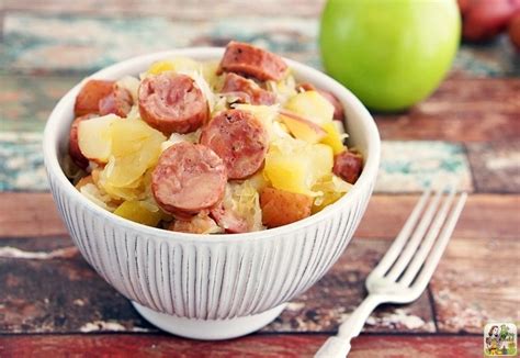 smoked sausage casserole with sauerkraut and potatoes