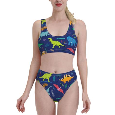 Lukts Women High Waisted Bikini Set Dinosaurs With Palms Swimsuit 2