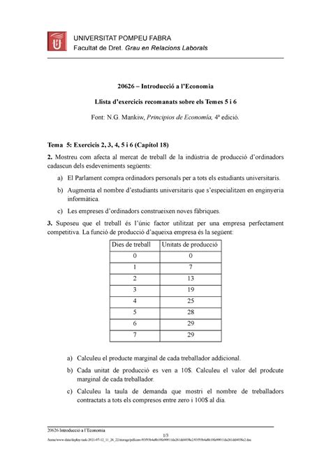 Exercicis Recomanants Tema I Universitat Pompeu Fabra