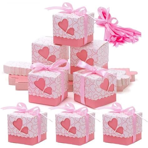 50Pcs Boîtes Dragée Baptême Boîtes Cadeau Papier Boite Bonbons