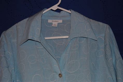 Women S Dressbarn Blue White Rings Design Button Down Shirt Size S Ebay