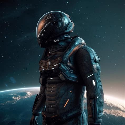 O Astronauta Tem Um Traje Espacial Futurista No Fundo Voc Pode Ver A