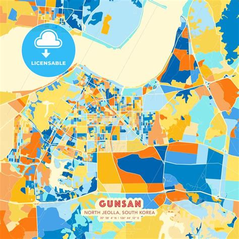 Gunsan North Jeolla South Korea Blue And Orange Vector Art Map