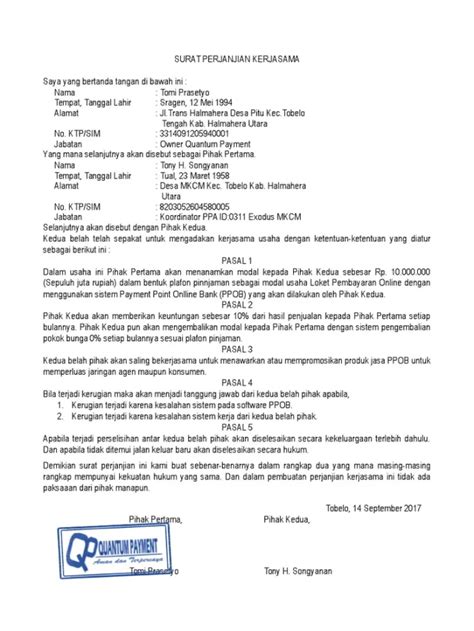 Contoh Mou Memorandum Of Understanding Dan Aturan Penulisan Kitalulus