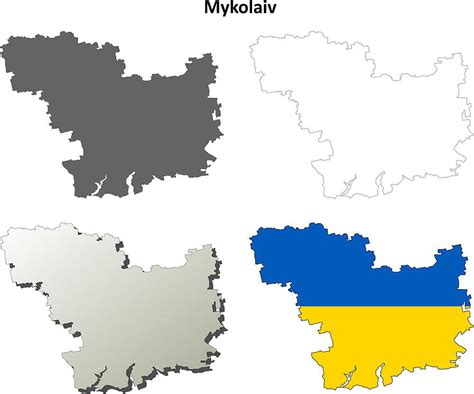 Vector Conjunto De Mapa De Contorno En Blanco De Mykolaiv Ai Eps