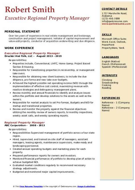 Regional Property Manager Resume Samples Qwikresume